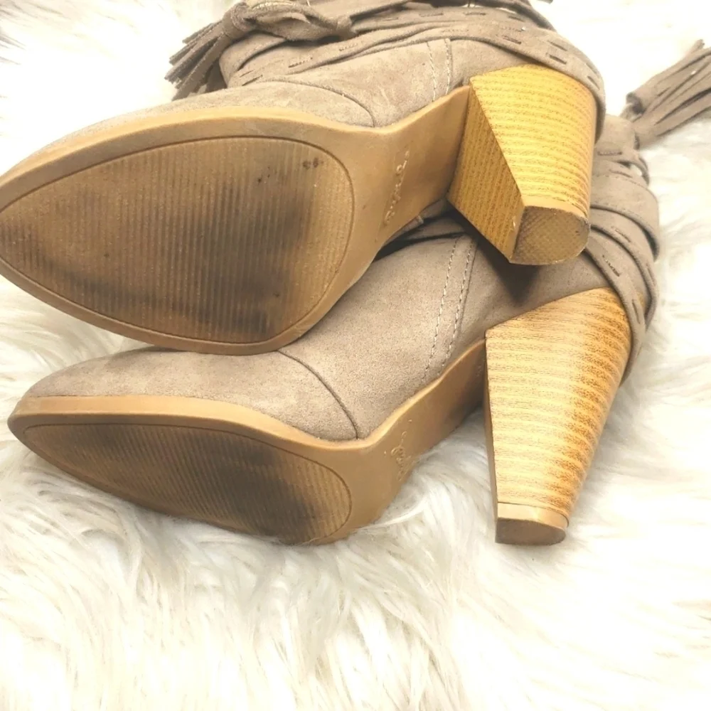 Qupid Raelynn 32 Taupe Strappy Buckle Chunky Stacked Heeled Booties 6
